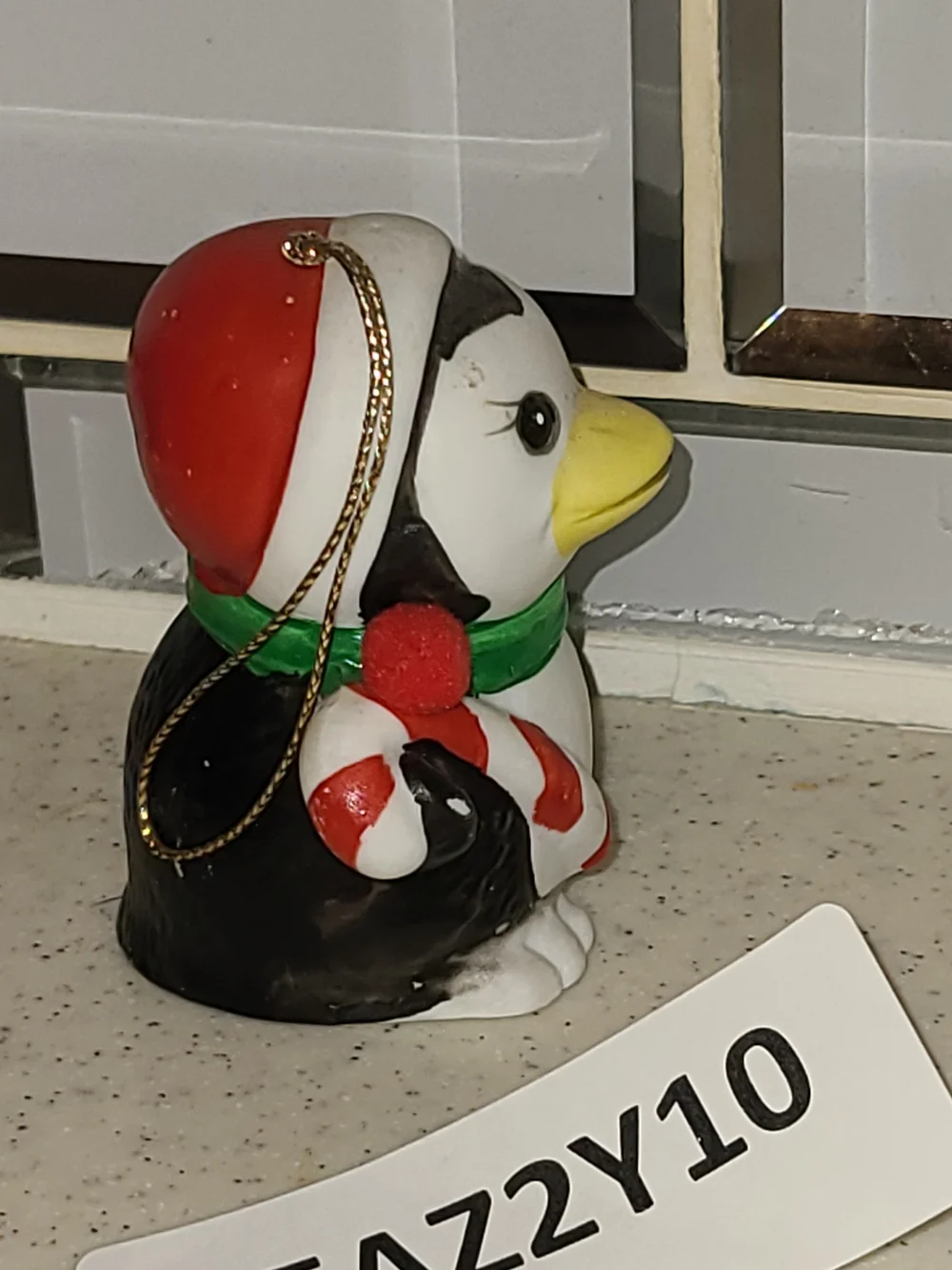 Vintage Penguin Holiday Ornament in White, Red, Green